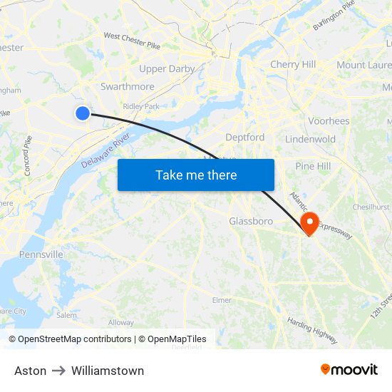 Aston to Williamstown map