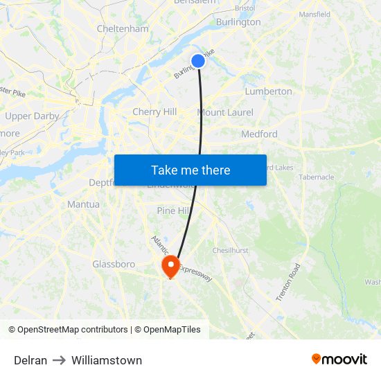 Delran to Williamstown map