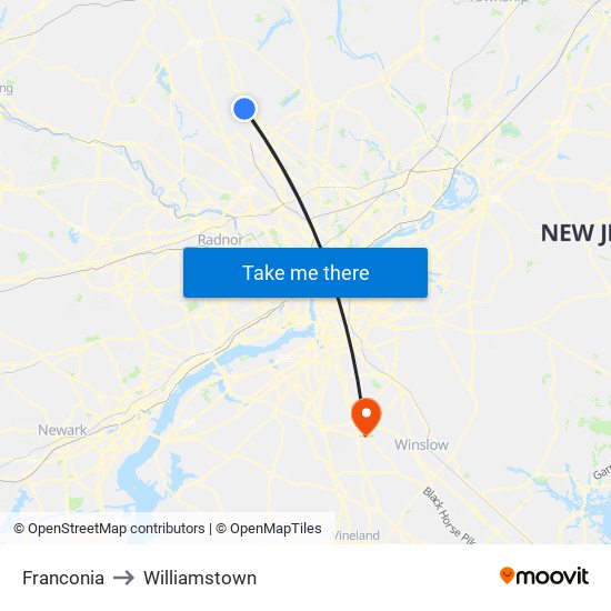 Franconia to Williamstown map