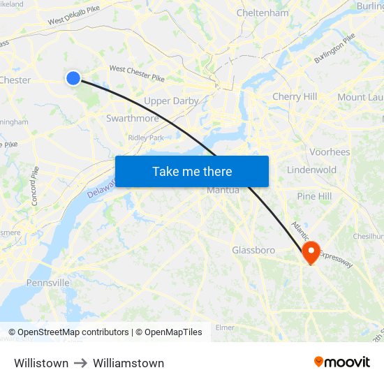 Willistown to Williamstown map