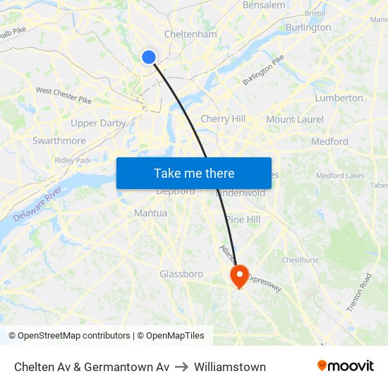 Chelten Av & Germantown Av to Williamstown map