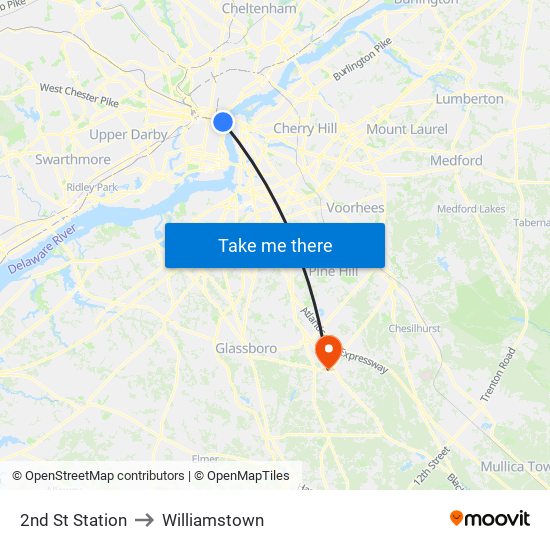 2nd St Station to Williamstown map