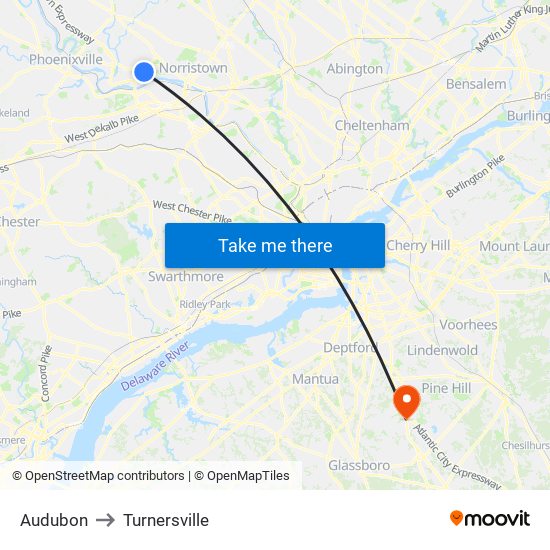 Audubon to Turnersville map