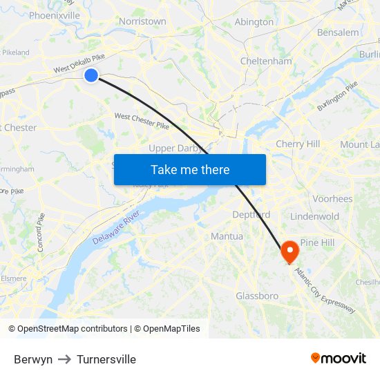Berwyn to Turnersville map