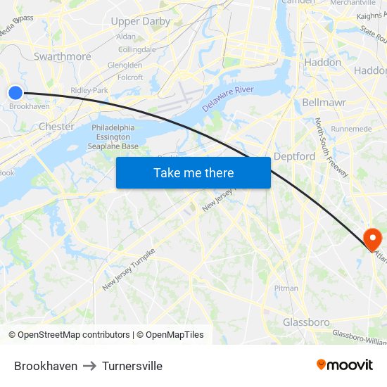 Brookhaven to Turnersville map