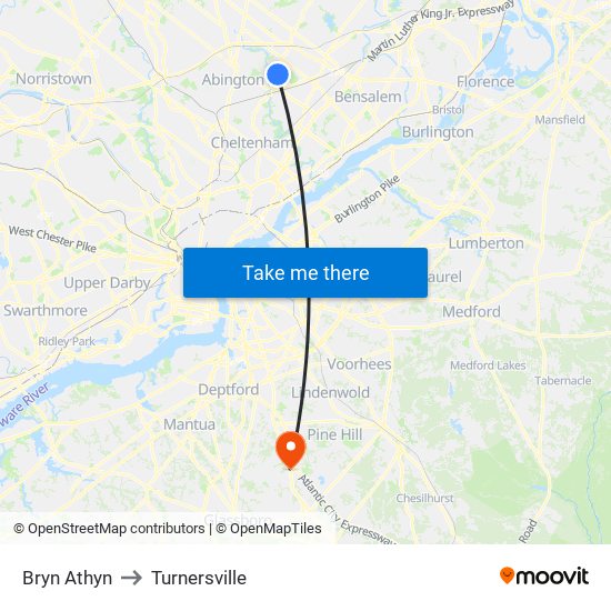 Bryn Athyn to Turnersville map