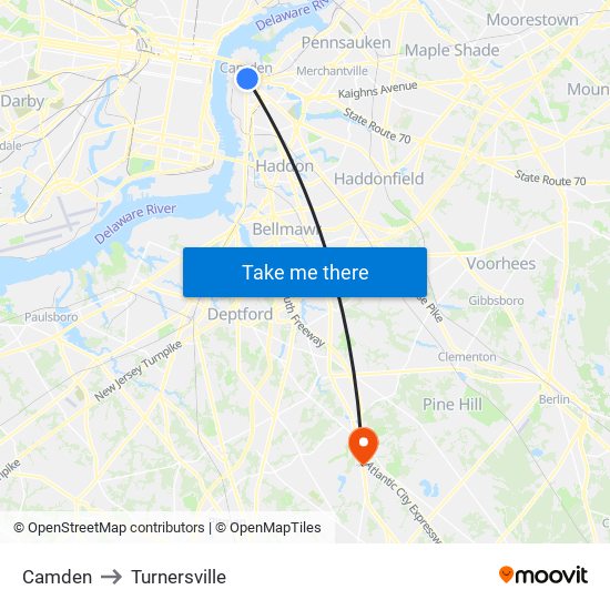 Camden to Turnersville map