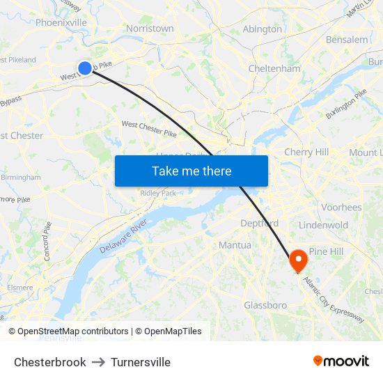 Chesterbrook to Turnersville map