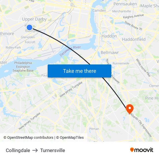 Collingdale to Turnersville map