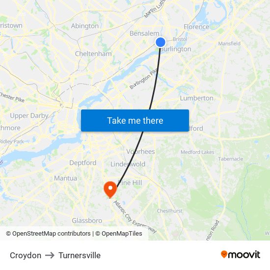 Croydon to Turnersville map