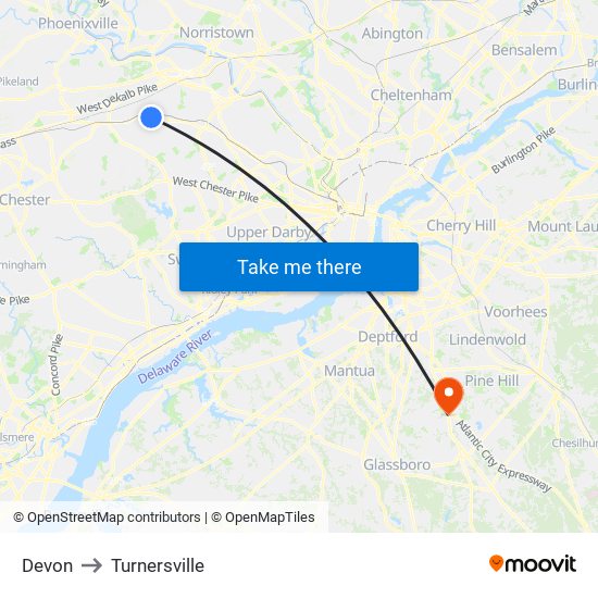Devon to Turnersville map