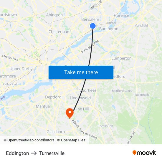 Eddington to Turnersville map