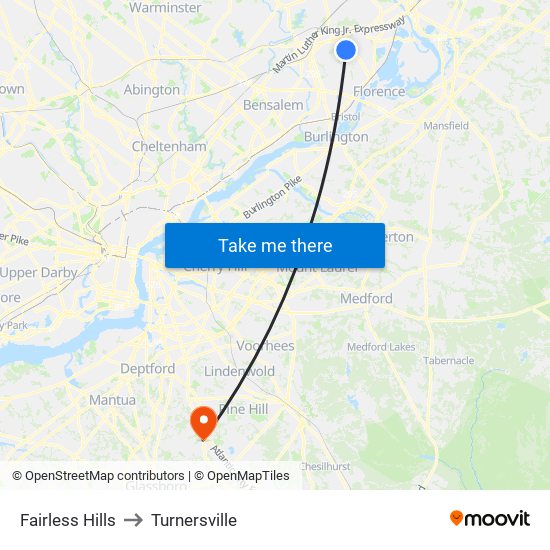 Fairless Hills to Turnersville map