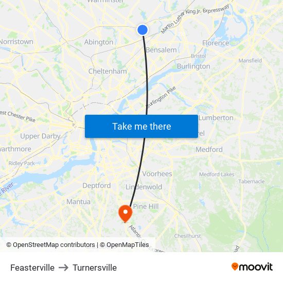 Feasterville to Turnersville map