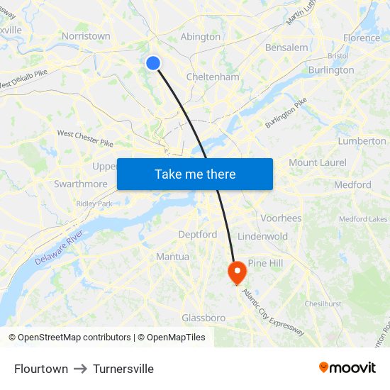 Flourtown to Turnersville map