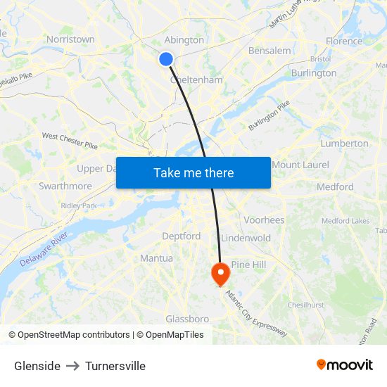 Glenside to Turnersville map