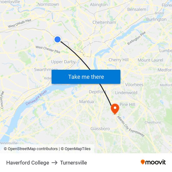 Haverford College to Turnersville map