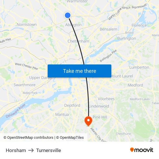 Horsham to Turnersville map