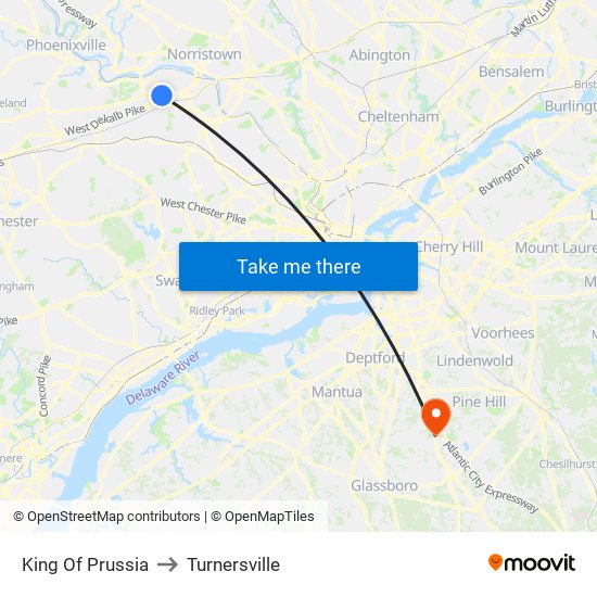 King Of Prussia to Turnersville map