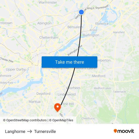 Langhorne to Turnersville map