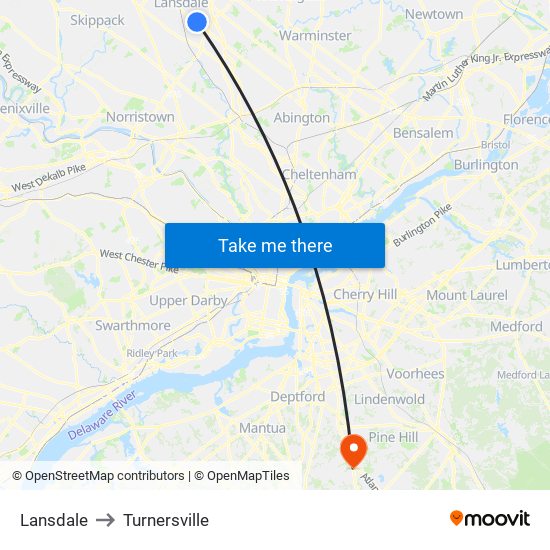Lansdale to Turnersville map
