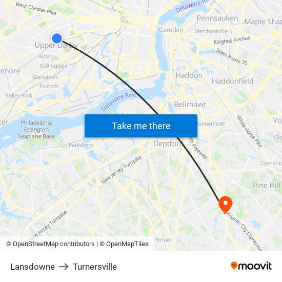 Lansdowne to Turnersville map