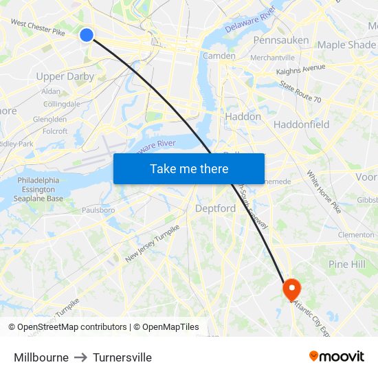 Millbourne to Turnersville map