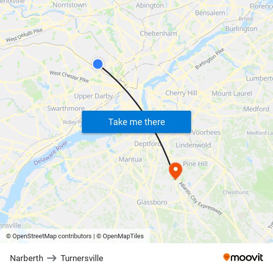 Narberth to Turnersville map