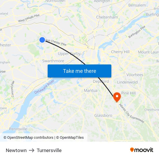 Newtown to Turnersville map