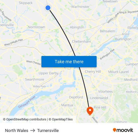 North Wales to Turnersville map