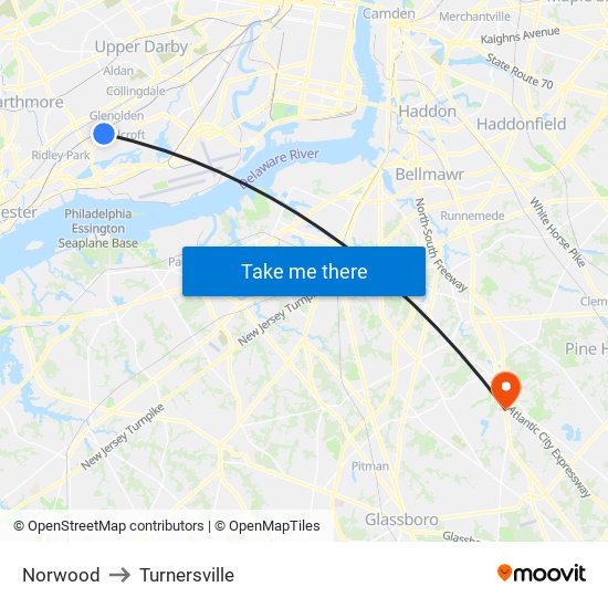 Norwood to Turnersville map