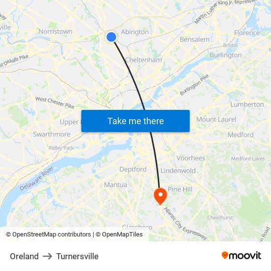 Oreland to Turnersville map