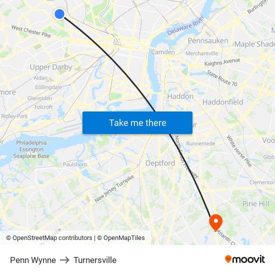 Penn Wynne to Turnersville map