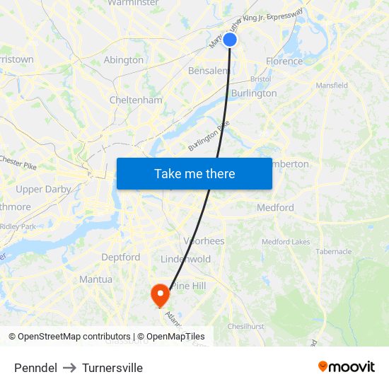 Penndel to Turnersville map