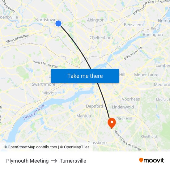 Plymouth Meeting to Turnersville map