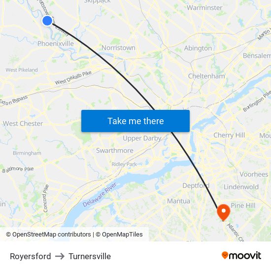 Royersford to Turnersville map