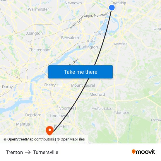 Trenton to Turnersville map