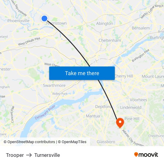 Trooper to Turnersville map