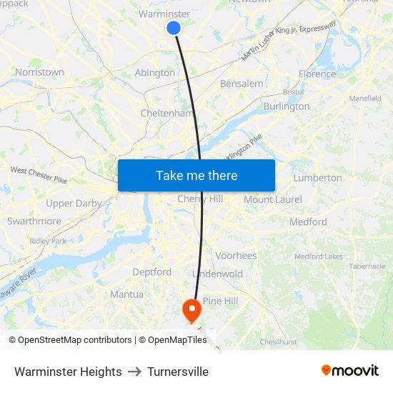 Warminster Heights to Turnersville map