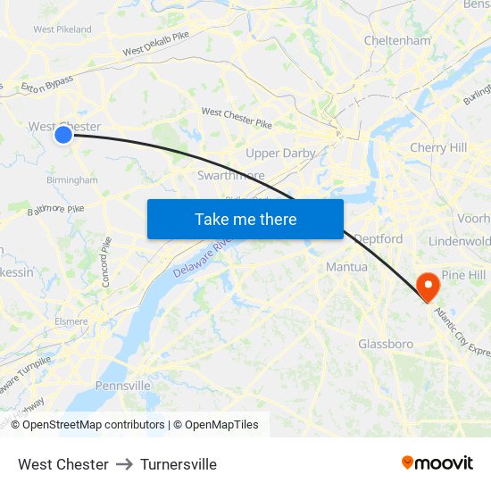 West Chester to Turnersville map