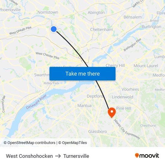 West Conshohocken to Turnersville map