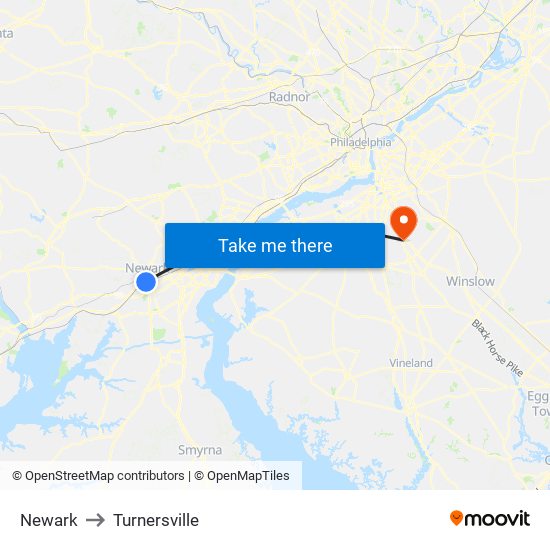 Newark to Turnersville map