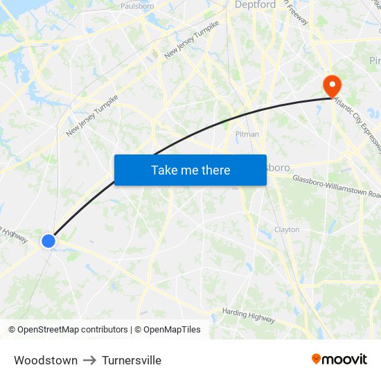 Woodstown to Turnersville map