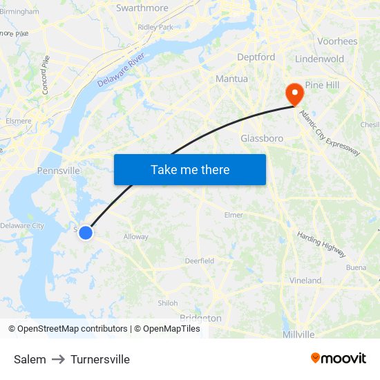 Salem to Turnersville map