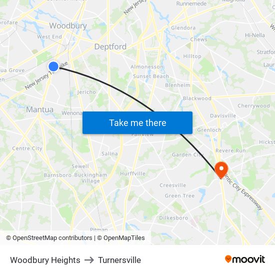 Woodbury Heights to Turnersville map