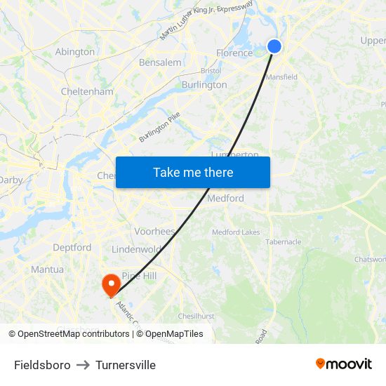Fieldsboro to Turnersville map