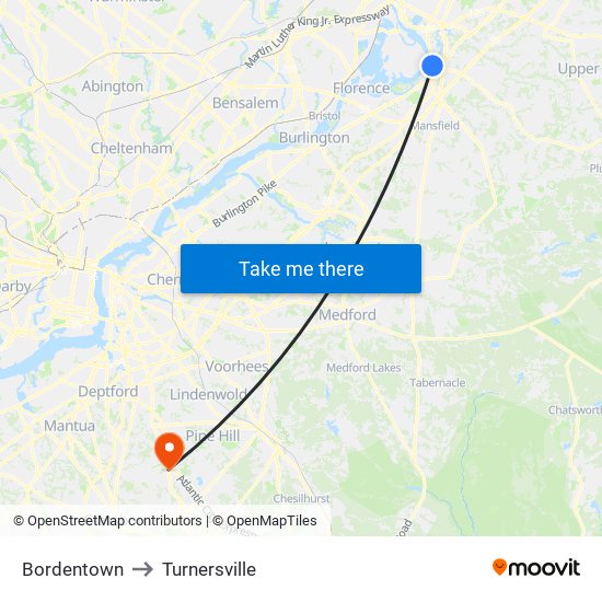 Bordentown to Turnersville map