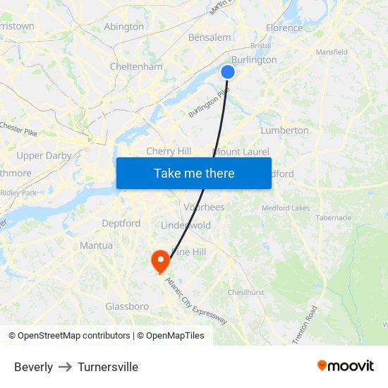 Beverly to Turnersville map