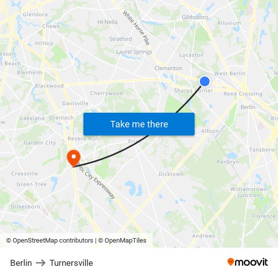 Berlin to Turnersville map