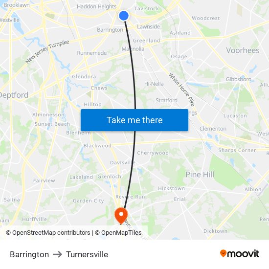 Barrington to Turnersville map